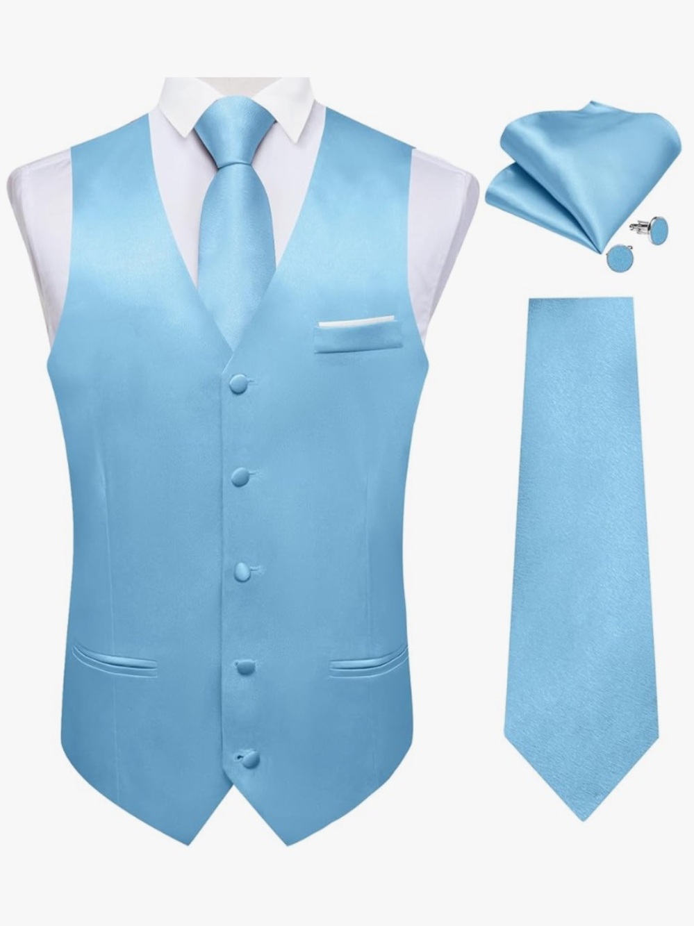DiBanGu Mens Suit Vest and Tie Set Solid Color Satin Waistcoat Necktie Size XXXL